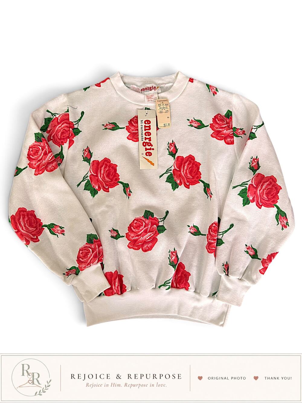 Deadstock Vintage 90s Energie Bi Currants Rose Sweatshirt L NWT